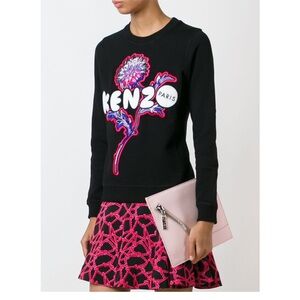 Kenzo Paris Black Purple Dandelion Crewneck Sweater Small S Pullover Women’s